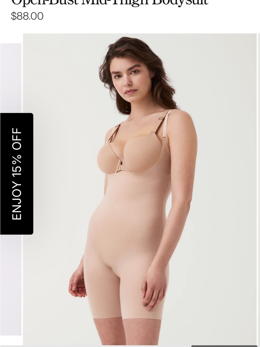 SPANX Open-Bust Mid-Thigh Bodysuit in Nude